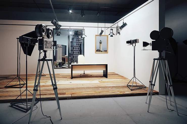 Studio set up with cameras and lights