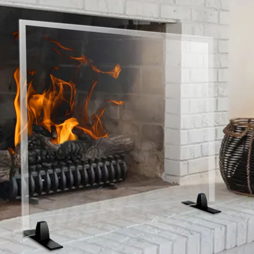 glass screen in front of fireplace