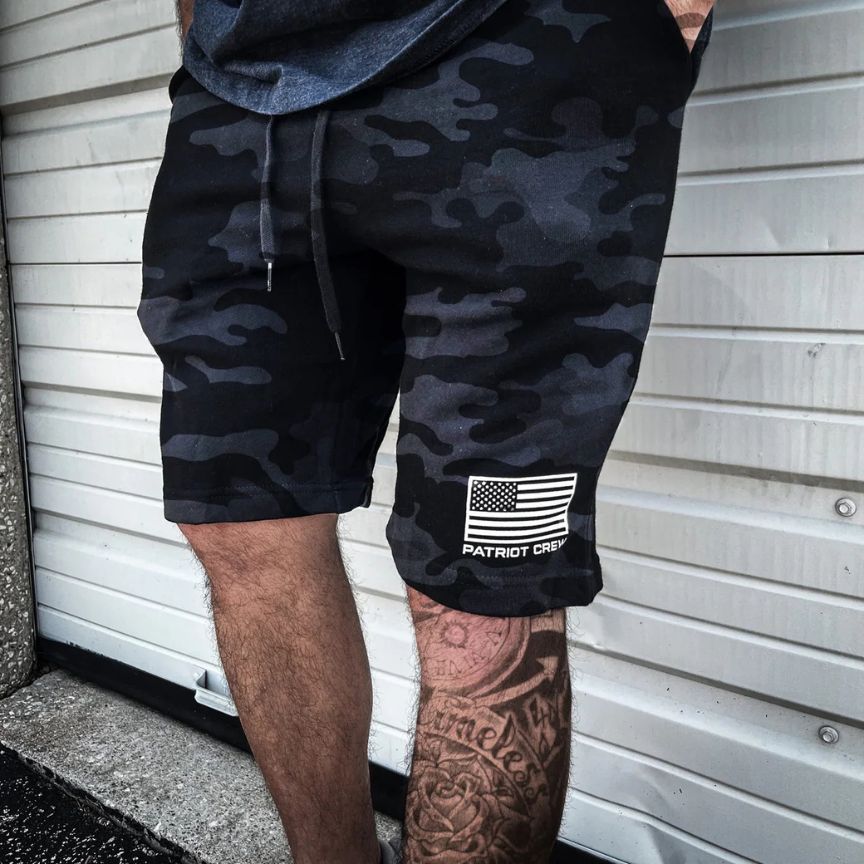 patriot crew branding on athletic shorts
